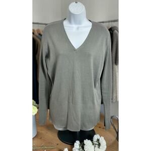 aluir Golf Gray V-Neck Sweater Sz Large Cotton Pullover Soft Stretch Top
